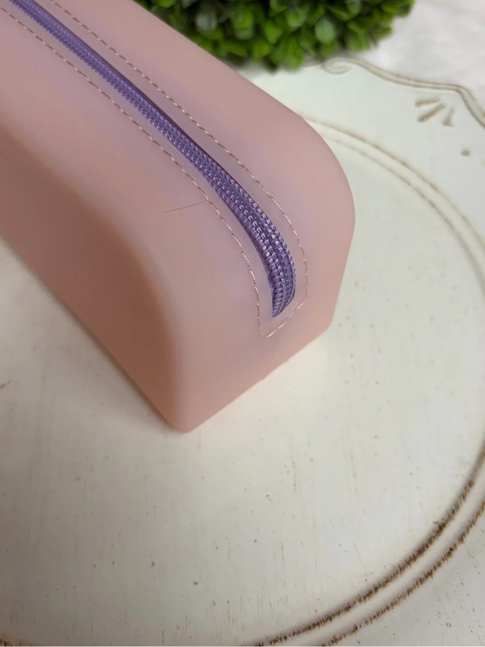 Blush Pink Silicone Zip Pencil Case with Lavender Zipper